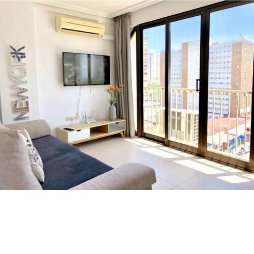 Apartment with one bedroom in Benidorm with wonderful sea view shared pool balcony 350 m from the beach