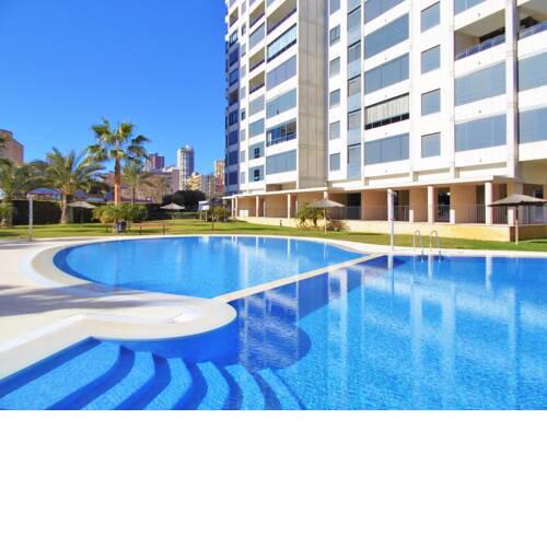 Apartment with one bedroom in Benidorm with wonderful sea view shared pool enclosed garden 300 m from the beach