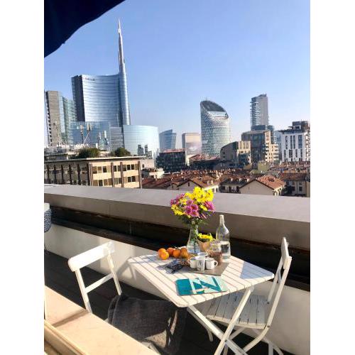 Attic 9th floor with 2 terrace in Milan Center Brera with amazing view