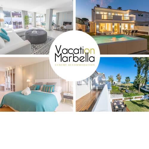 Beachfront 4 Bdrs. Ample villa. Private pool and BBQ