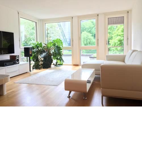 Central, riverside apartment with view