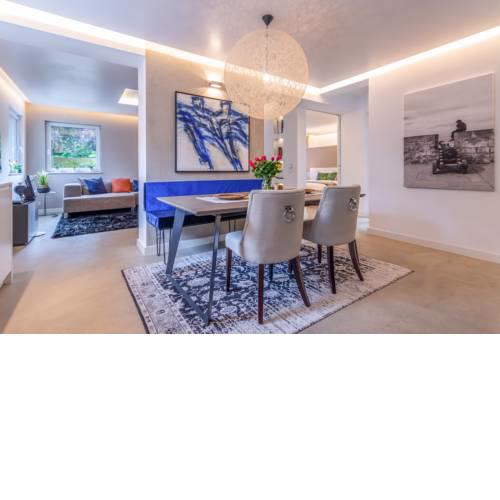 Dine at the Sapphire Velvet Bench in a Chic Residence