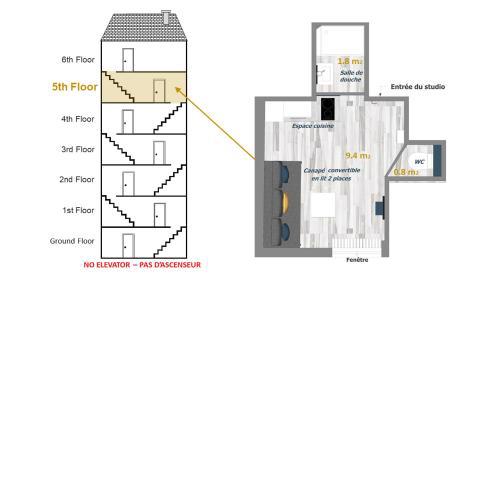 TINY Studio - 12 m2 - Quartier Saint-Ambroise - 5éme étage sans ascenseur